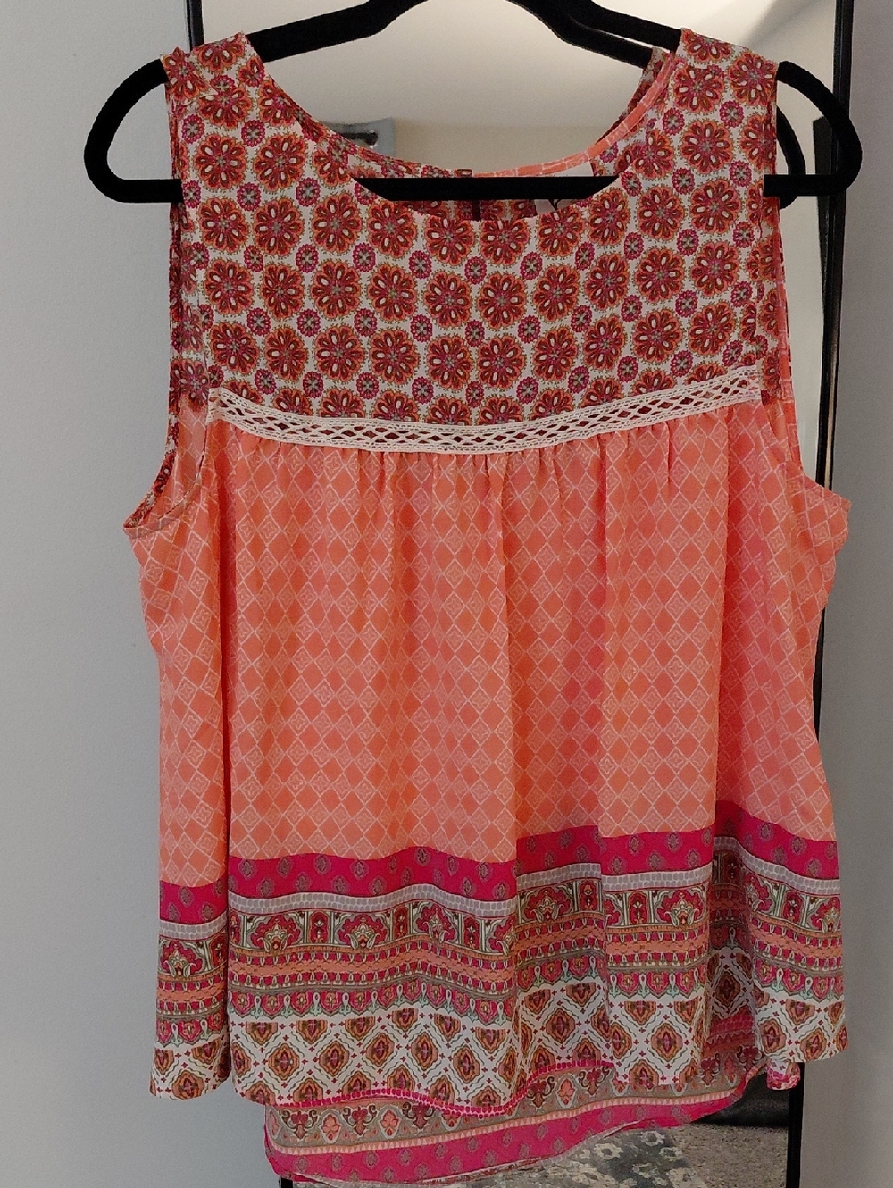 fig and flower Coral and Pink Printed Sleeveless Tank